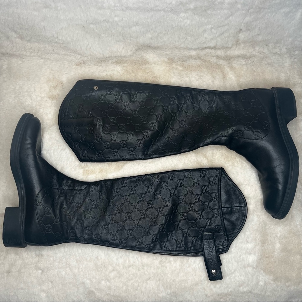 Black Monogram Gucci Riding Boots